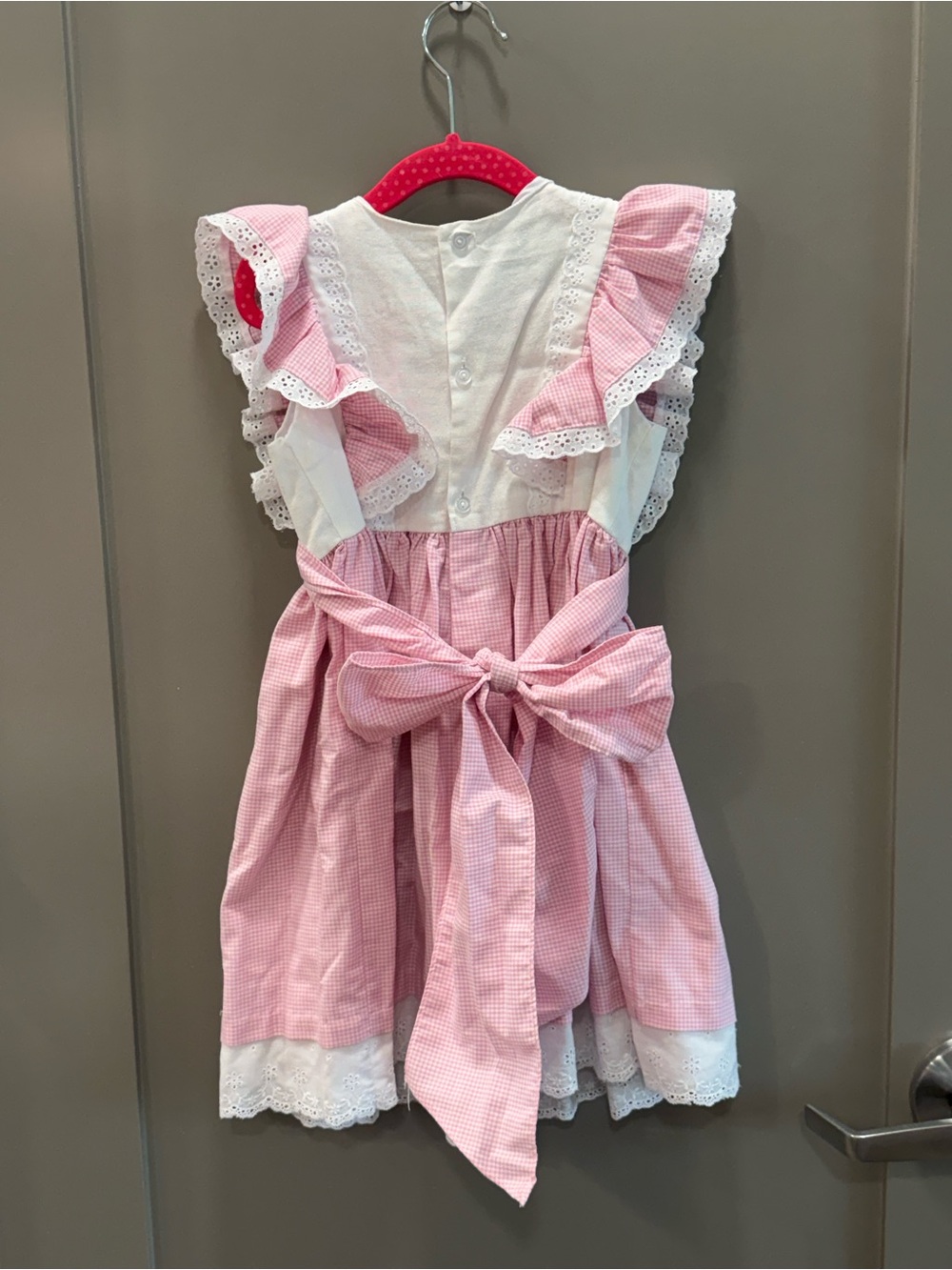 Girls Pink and White Ruffle-Shoulder Party Dress - Picture 5 of 6